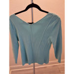 Cyrus Ribbed Light Aqua Teal 3/4 Sleeve Corset Lace Up Size M Womens Y2K Top Photo 2