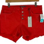 Just USA NWT Denim Shorts Womens 12 Salmon Red Button Fly Raw Hem Distressed Photo 0