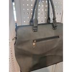 Chic Faux Leather Tote Bag Gray Double Handle Top Zip Tassel Accent Photo 6