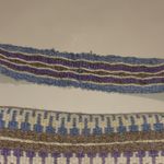 Handwoven Wool Shoulder Bag Blue White Brown Stripes Wood Button Closure Vintage Photo 4