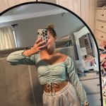 Long sleeve eyelet lace crop top Blue Size XS Photo 1