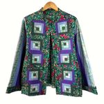 Handmade  Quilted Patchwork Barn Jacket Green Purple Floral Log Cabin Size XL/1X Photo 1