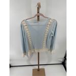 Calypso St. Barth Blue Lace Detail Cardigan Size Medium 100% Linen Photo 8