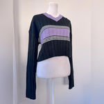 Sweet Rain  Black & Lavender Striped Cropped V-Neck Pullover Sweater Photo 2