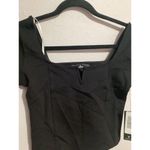 Lulus Trendy Poise Black Notched Short Sleeve Crop Top S Square Neck Photo 3
