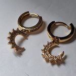 Gold Filled Crescent Moon with Crystals Huggie Hoop Earrings Photo 0