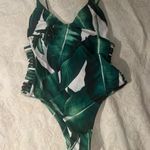 Green and White Palm Leave One Piece Swimsuit with cutouts Size M Photo 5