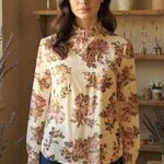 Midnight sky Midnight Womens Blouse Sz Small Floral Cottagecore Victorian Garden Party Retro Photo 0