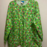 HQ Scrubs Womens Snap Front Scrub Top XL Bust 50” Green Floral Print Pink Yellow Photo 0