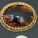 Vintage Baltic Amber Oval Cabochon Ornate Gold Photo 6