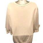 Calligraphie Scoop Neck Sweater Sz. XL Flutter Sheer Puff Sleeve Viscose Career White Photo 3