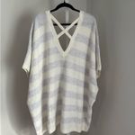 Aerie Striped Blue & White Cape Super Soft Open Cardigan Kimono Style Women L/XL Photo 3