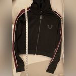 True Religion NWT  Crystal Zip Hoodie Size S Black & Maroon Photo 7