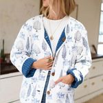 Emerson Fry Reversible Quilted Jacket Twin Fawn Organic Cotton Blue Large EUC Photo 0