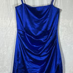 Windsor Y2K Style Dress Large Royal Blue Satin Spaghetti Strap Mini Bodycon Photo 0