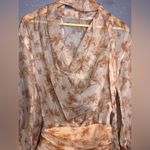 LASSY FLORAL CHIFFON PUFFBALL PUFF SLEEVE MINI DRESS (XS) Tan Photo 5