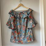 ZARA Off The Shoulder Gingham Floral Ruffle Dress Photo 2