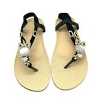 Womens Thong Sandals Ankle Strap Owl Rhinestones Black Size 40 US 8 Photo 1