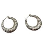 Sterling Silver Puffy Twist Scalloped Shrimp Hoops Textured 7/8 Inch Photo 1
