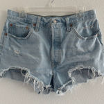 Levis 501 Shorts Womens 32 Blue Denim 3" Cutoffs Button Fly Distressed Photo 0