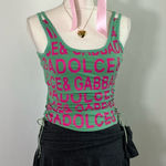 Dolce & Gabbana Vintage Y2K ‎ Teal Hot Pink Monogram Tank Top Side Tie Womens S Photo 0