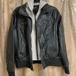 Torrid Black Gray Mixed Media Faux Leather Hooded Moto Jacket, 1X 14/16 Photo 0