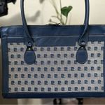 Pierre Cardin  Vintage Blue Navy Cowhide and Canvas Monogram Tote Bag Case - Rare Photo 0
