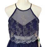 Social Code navy and silver sparkle halter illusion dress lined size 0 Blue Photo 3