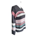 Pink Rose  Women's Striped Crew Neck Sweater - Gray, Pink, Green Size M Photo 2