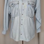 90s Vintage Embellished Denim Snap Button Up Shirt Light Wash Size Small Blue Photo 13