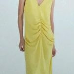 ZARA NWOT   Center Ruched Detail V-Neck Wide Straps Yellow Midi Dress Photo 4