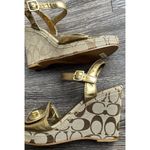 Coach Women’s Size 7 Wedge Sandals Peep For Patent Leather Navy Blue Khaki Cc Photo 2