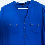 Forever 21 Bright Blue Flowy Satin T-Shirt Dress (Dressy T-Shirt Work Dress) | L Photo 1