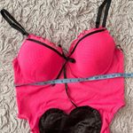 Hot Pink Lace Teddy with Black Hearts Lingerie M Medium 8 Photo 5