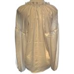 EXPRESS  Womens M Button V-neck Blouse Cream Ivory Business Casual Office Neutral Photo 3