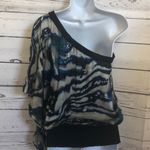 Bebe ‎ over the shoulder black blue gray top Photo 4
