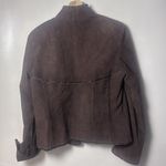 New Directions Jacket Womens Medium Brown Suede Leather Ruffle Design Career Photo 1