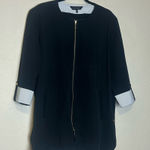 Ming Wang MING‎ WANG Navy Blue Snap Detail Zip-up Deco Crepe Dinner Jacket With Nautical Photo 0