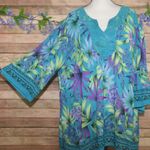 Catherines Womens 1X Tropical Floral Lace Blouse Top Sheer Vacation Beach Cruise Photo 3