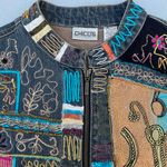 Chico's Y2K Funky Chico’s Denim Abstract Floral Embroidered Colorful Zip Up Vest Jacket Photo 7