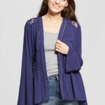 Knox Rose  Open Front Cardigan Navy Blue Crochet Lace M Photo 0