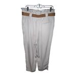 ZARA Tan High Waist Paperbag Cropped Pants Brown Raffia Belt Women Size XXL New Photo 4