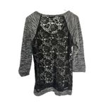 EXPRESS Black Marled Knit Sweater with Sheer Lace Back Small Photo 1