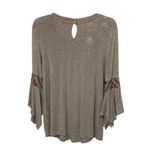 Democracy  Beige Embroidered Floral Trim Top Womens Size Medium Boho Photo 3