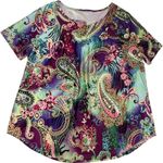Plus Size Womens Casual Short Sleeve Top Paisley Print XXL Casual Vibrant Summer Purple Photo 7