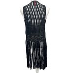 Daytrip  VTG Y2K Black Macramé Fringe Vest Cardigan Boho Festival Hippie Retro Photo 2