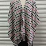 Talbots Plaid Fringed Poncho Womens M/L Gray Pink Cape Shawl Softgirl Boho Photo 0