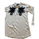 Soft Surroundings Label Noir White Button Down Shirt Blue Lace Detail Photo 5
