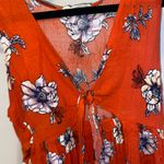 Orange Flower Print Cutout Sleeveless Blouse Size M Photo 2