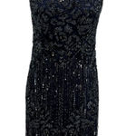 Theia Sequin Sheath‎ Dress Embellished Beaded Sleeveless Navy Blue Size US 4 Photo 0